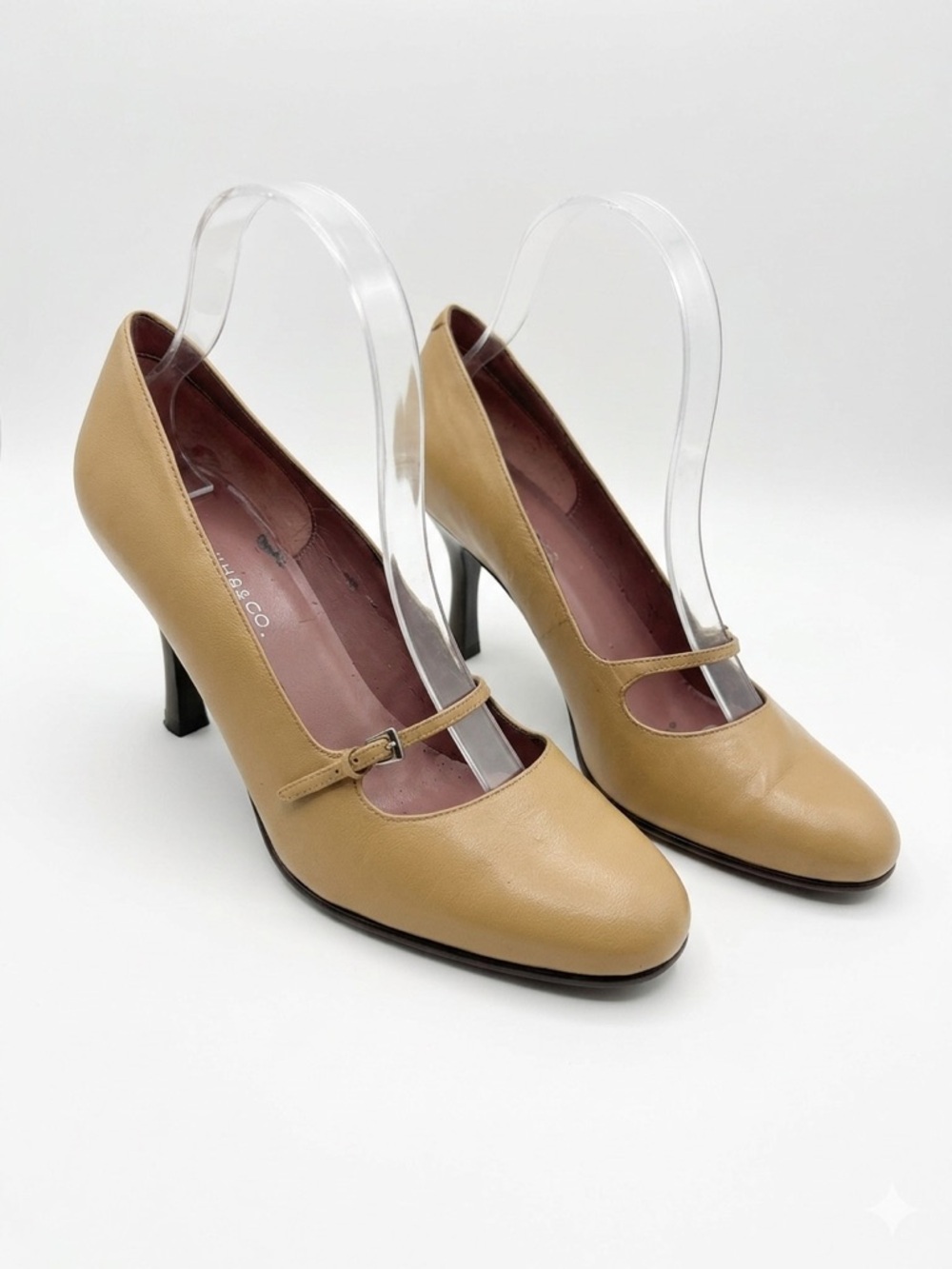 Aerosoles 8.5 Tan Leather Mary Jane Round Toe Nude Neutral Kitten Heel Pumps